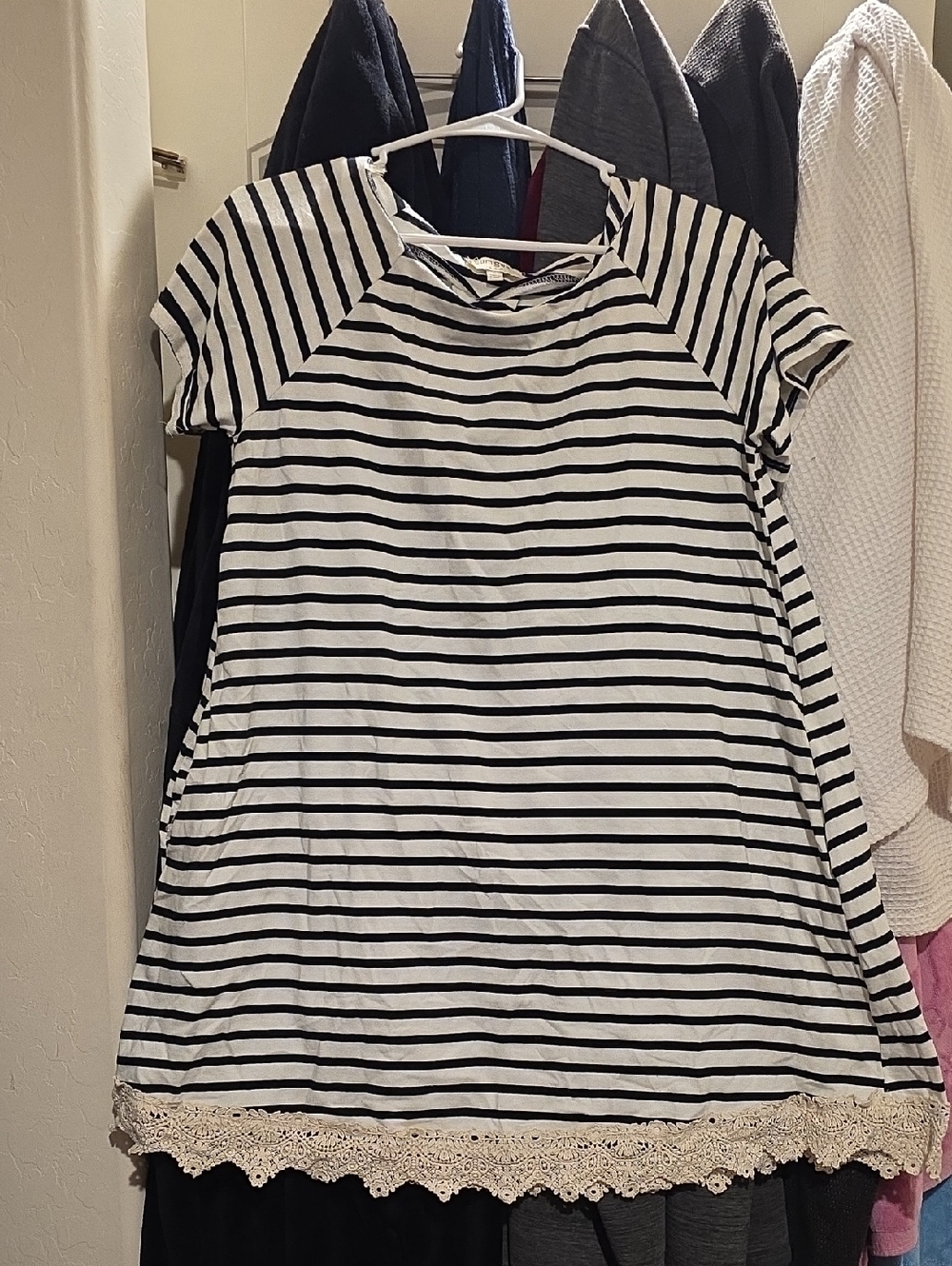 Striped Cotton Tunic with Crochet Hem